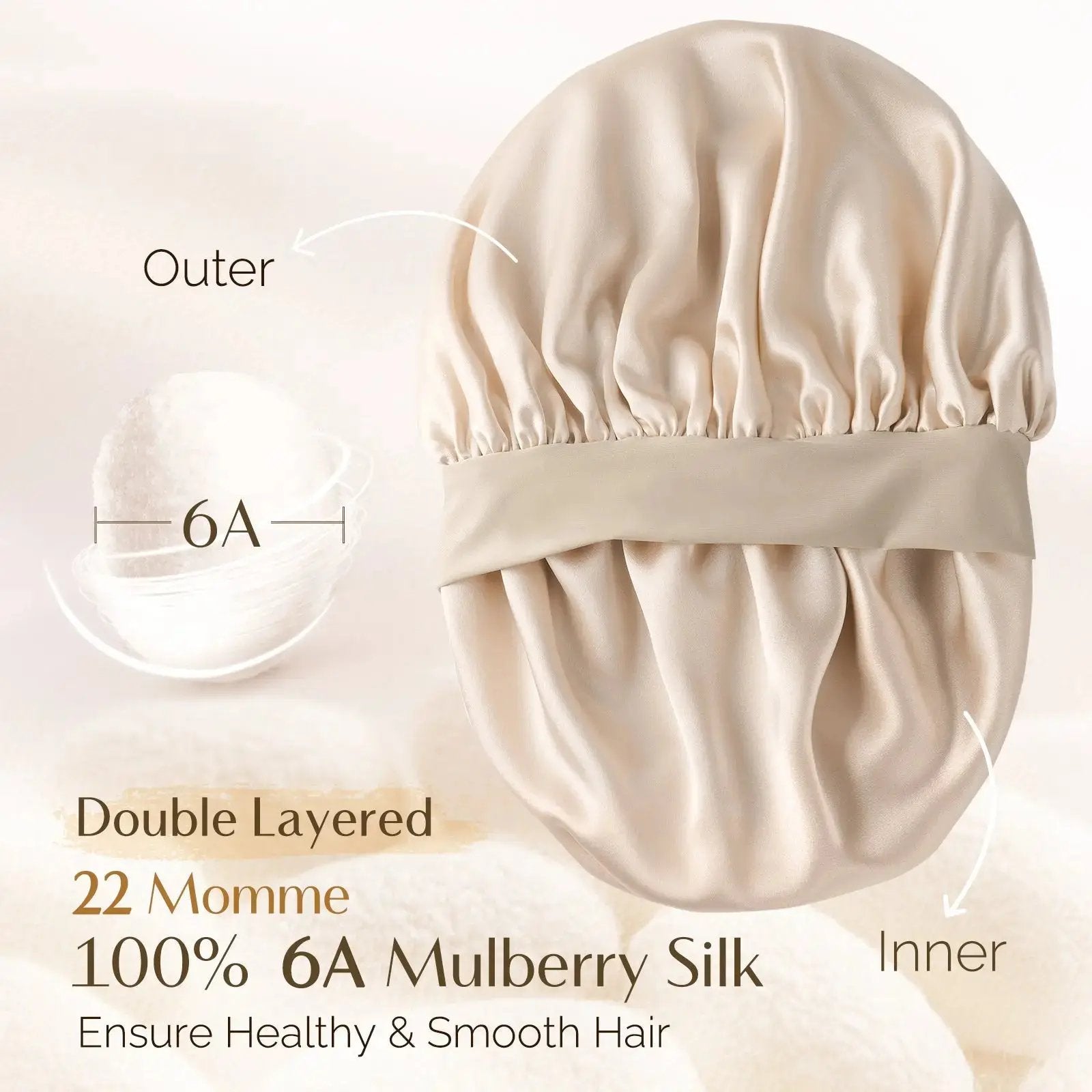 Mulberry Silk Bonnet with Tie Band YANIBEST