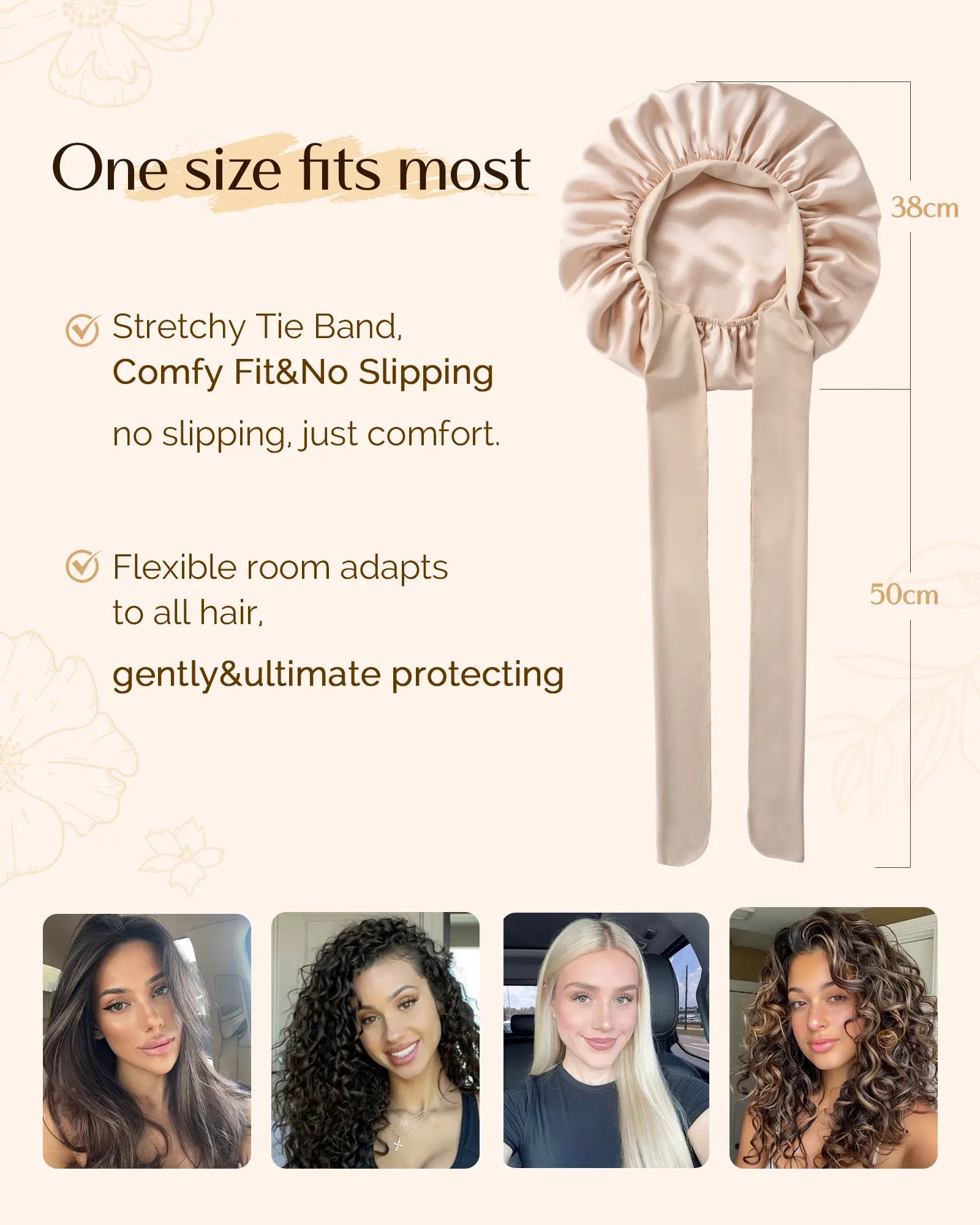 6A Mulberry Silk Bonnet with Tie Band - Champagne YANIBEST