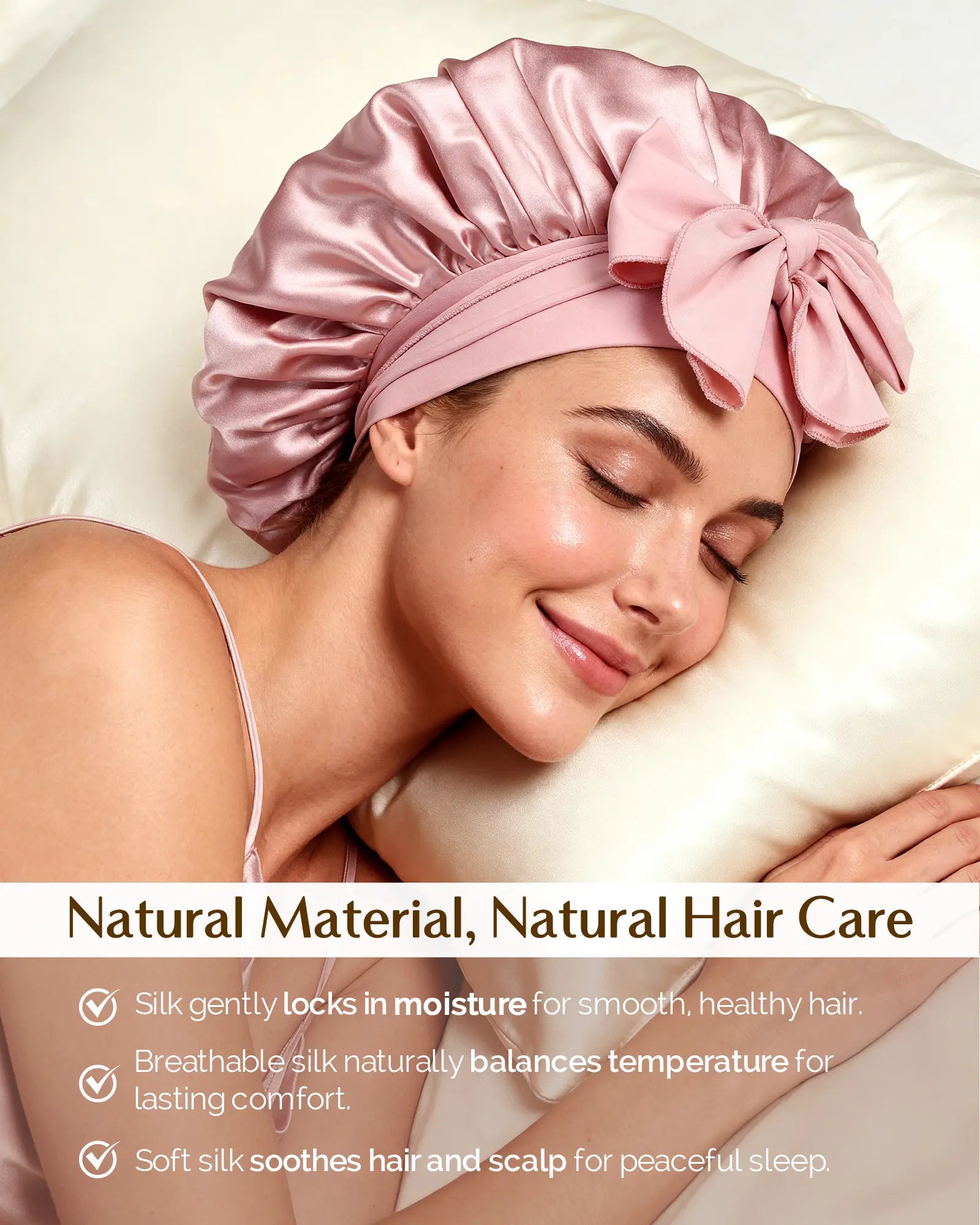 6A Mulberry Silk Bonnet with Tie Band - Pink YANIBEST