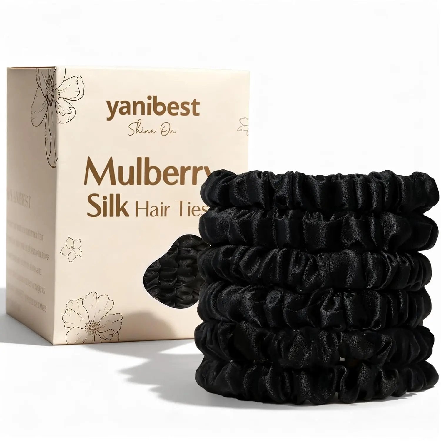 6A Mulberry Silk Skinny Scrunchie 6 in 1 - Black YANIBEST