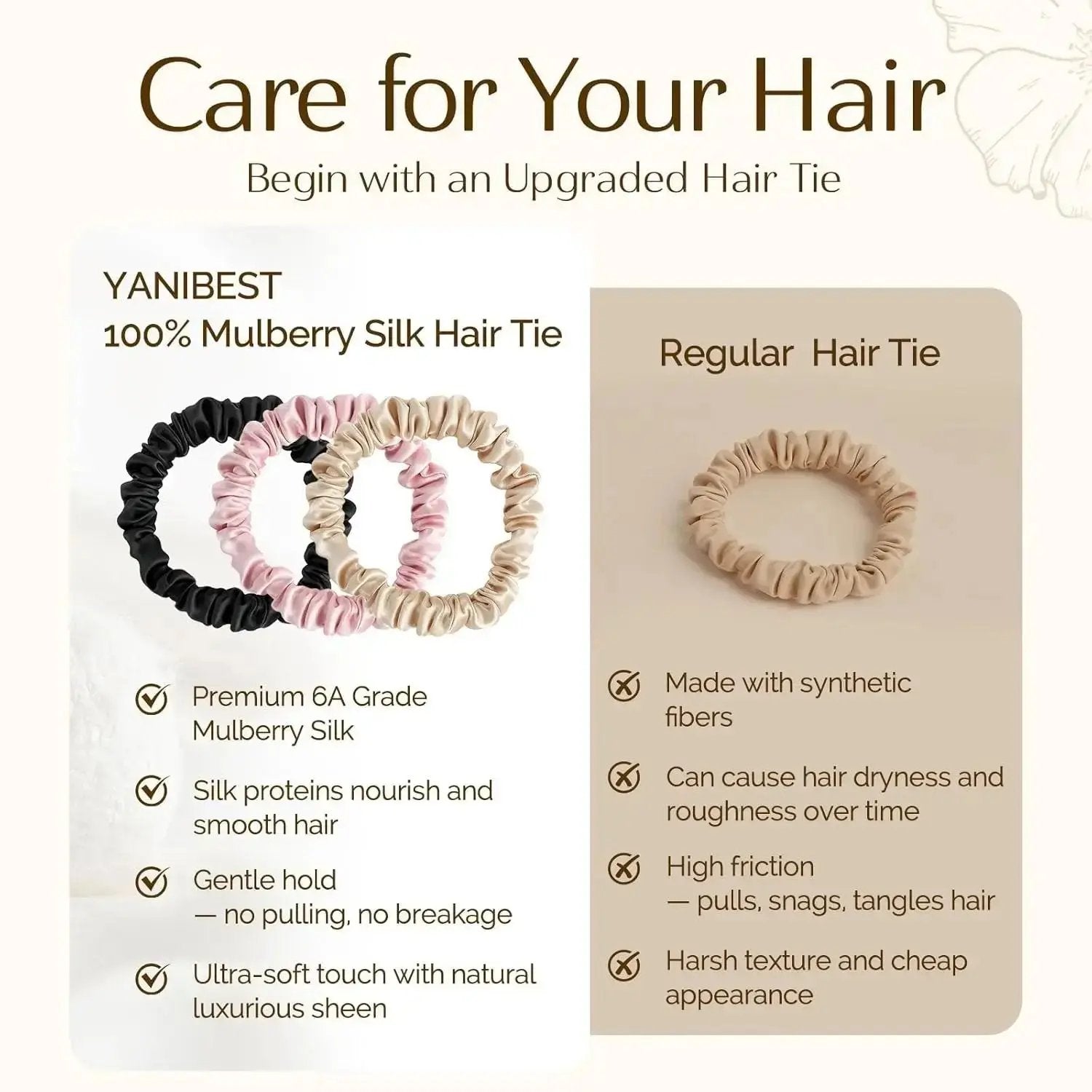 6A Mulberry Silk Skinny Scrunchie 6 in 1- Colorful Set YANIBEST