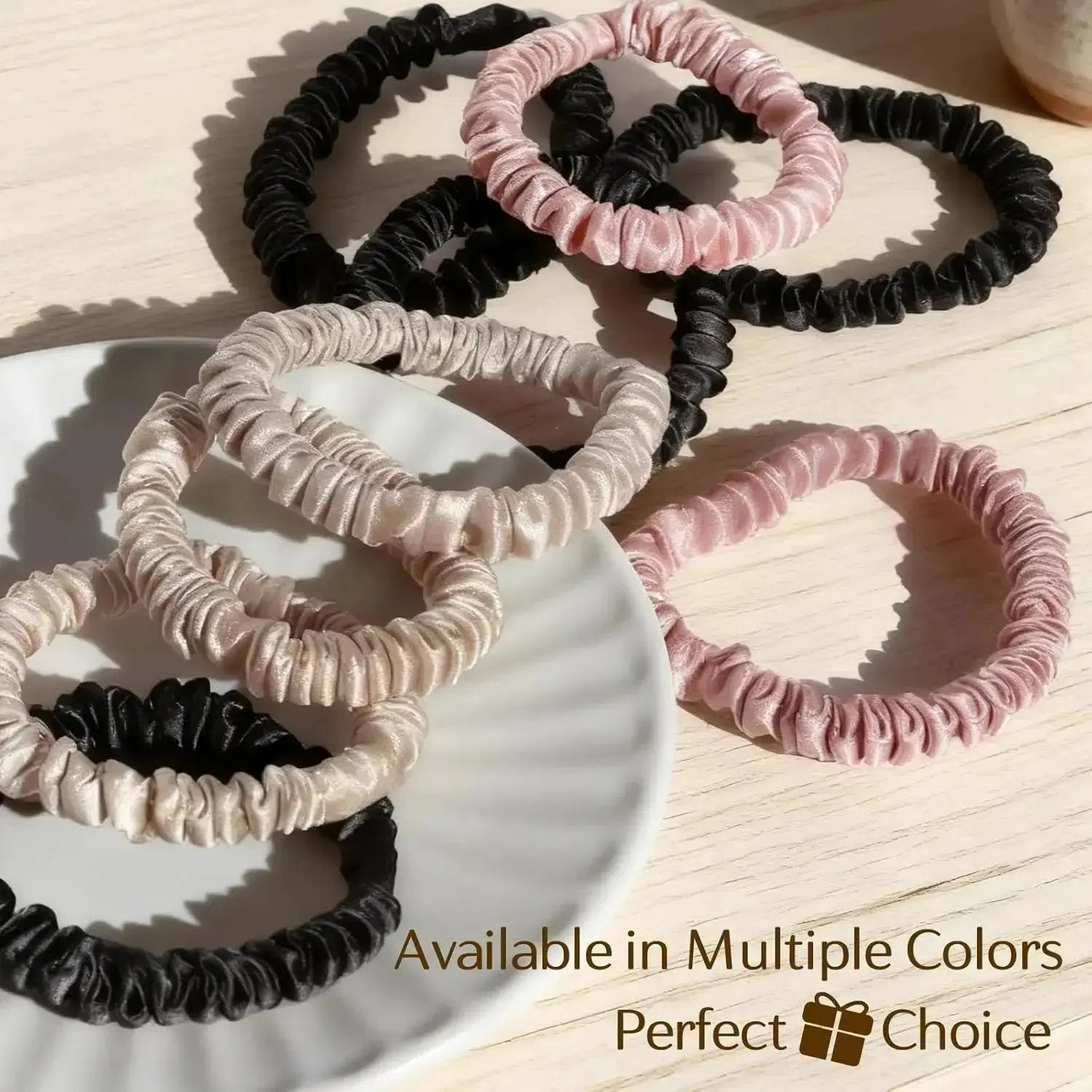 6A Mulberry Silk Skinny Scrunchie 6 in 1- Colorful Set YANIBEST