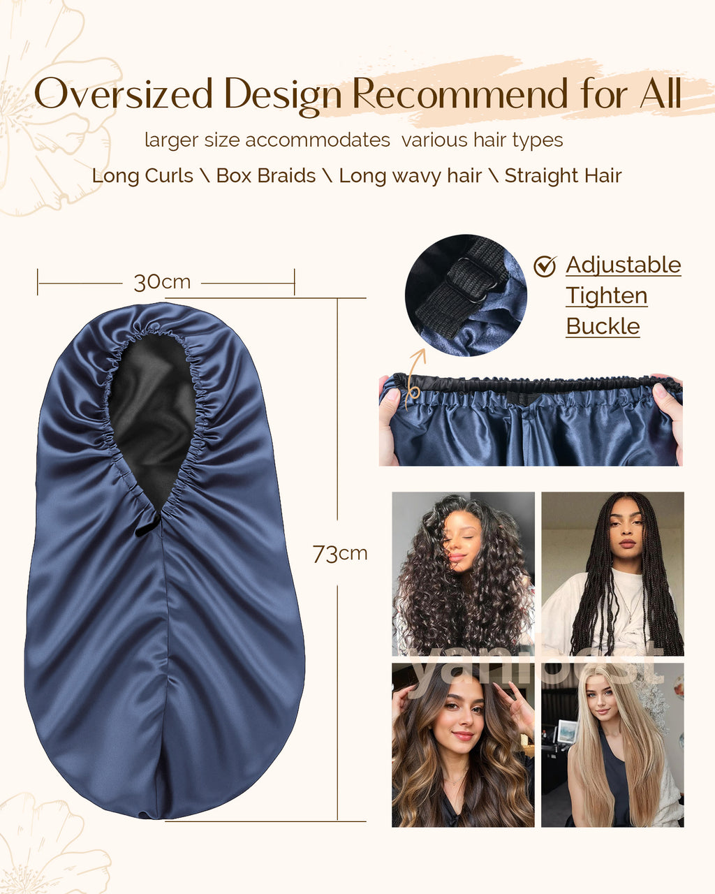 Silk Butter Satin Bonnet For Braids - Indigo Blue