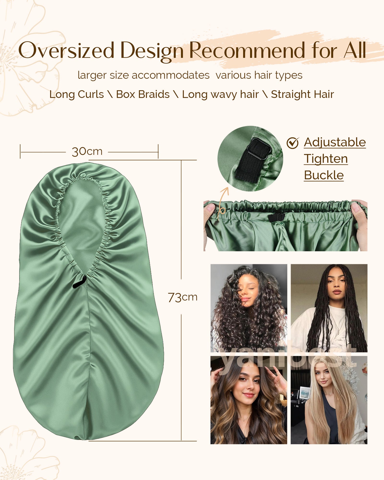 Silk Butter Satin Bonnet For Braids - Jade Green