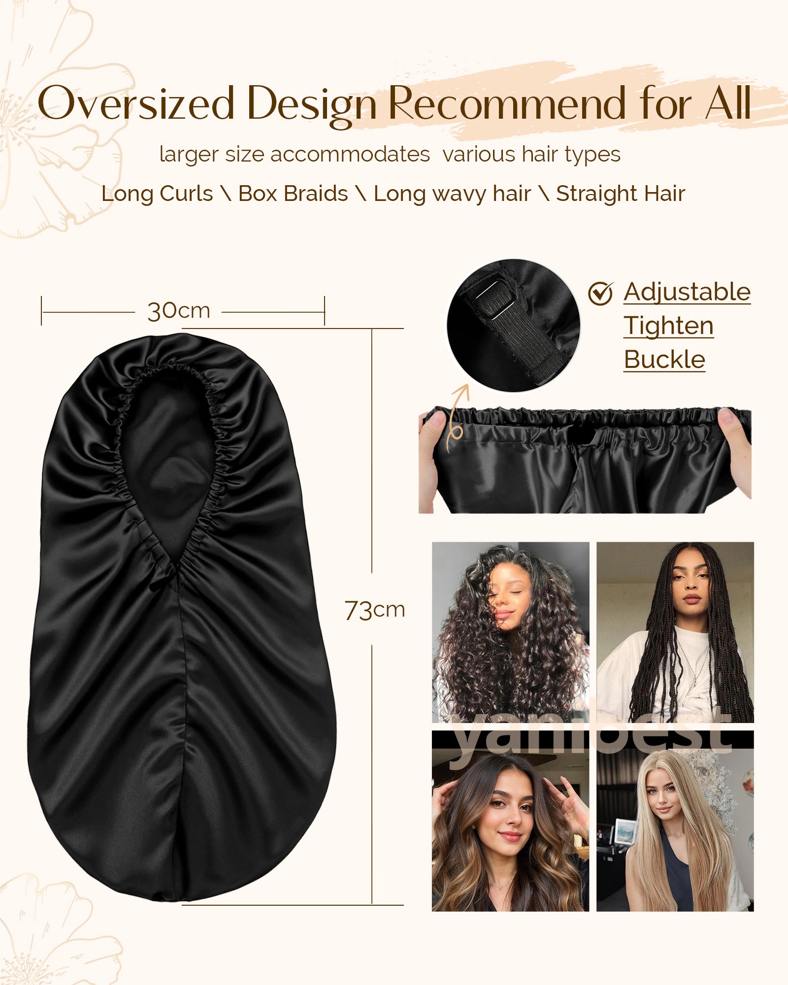 Silk Butter Satin Bonnet For Braids - Black