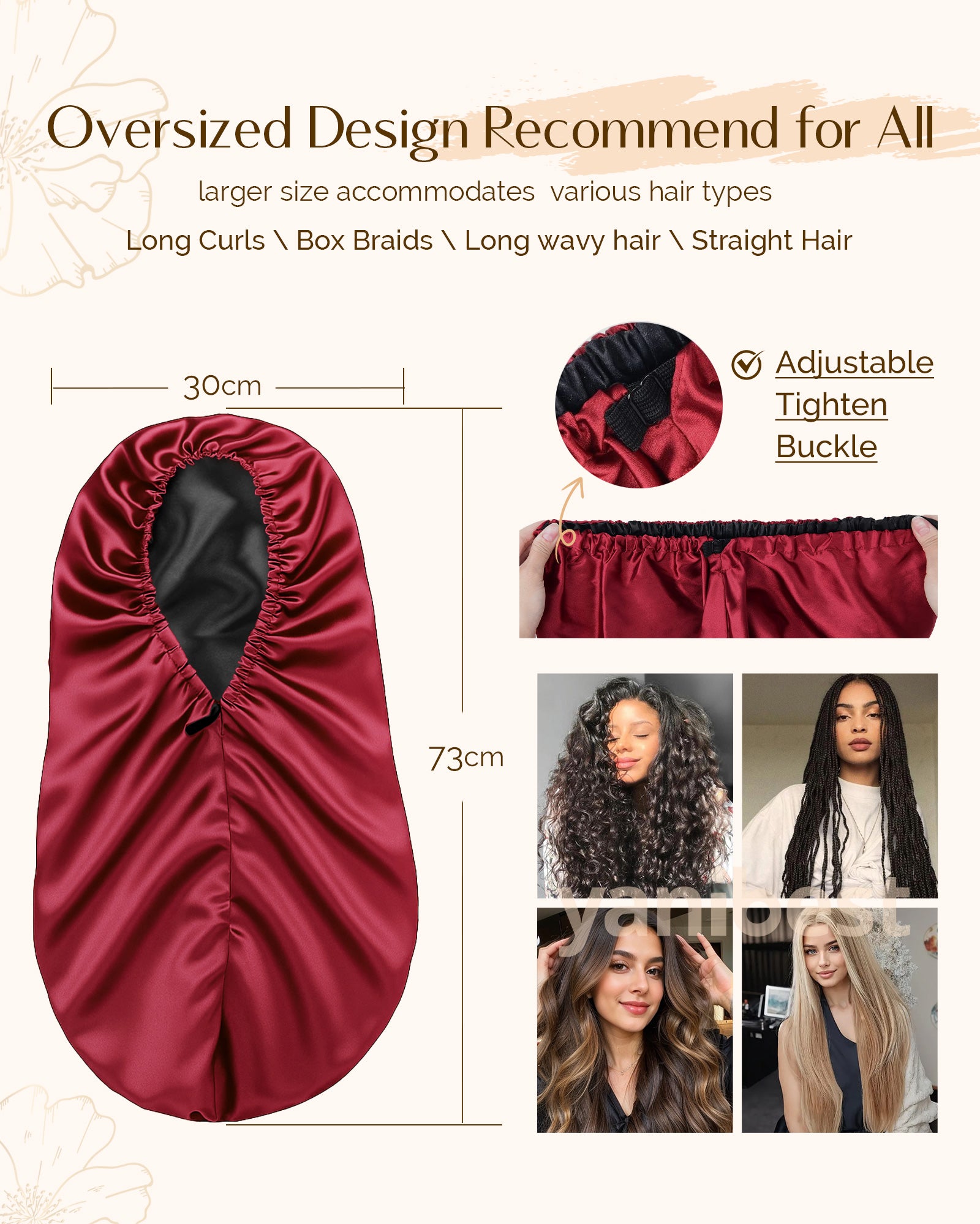 Silk Butter Satin Bonnet For Braids - Burgundy Red