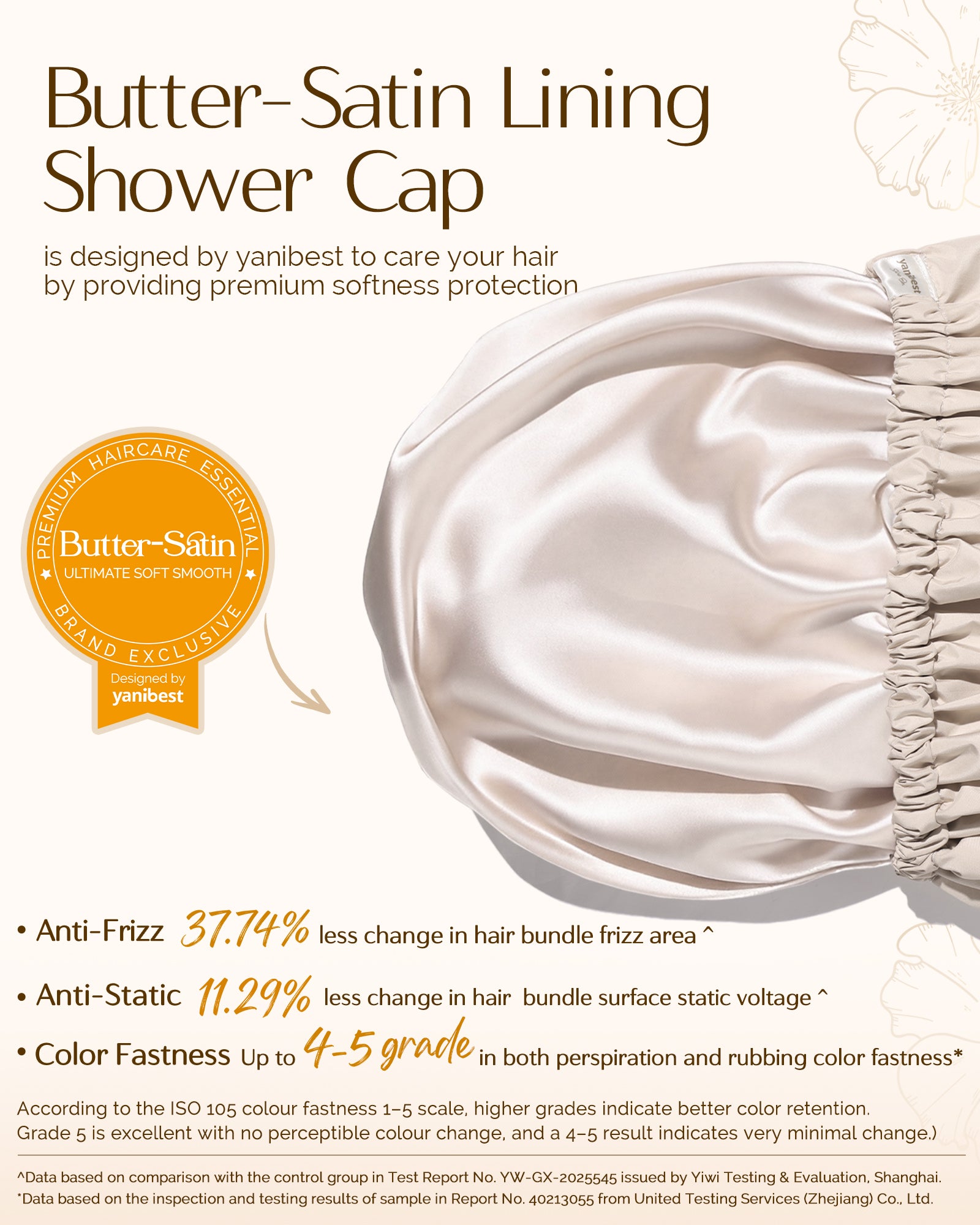 Butter Satin Lined Waterproof Shower Cap - Cream