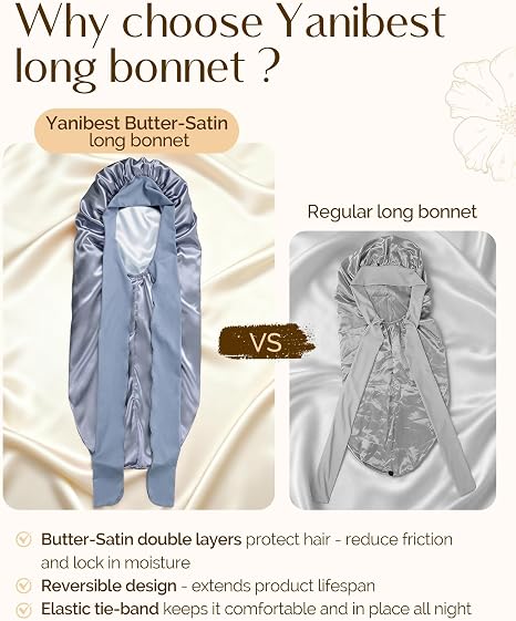 Silk Butter Satin Bonnet For Extra Long Adjustable - Blue