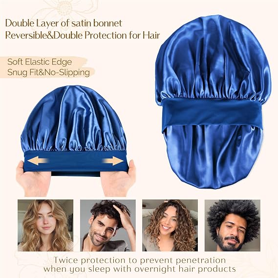 Silk Butter Satin Bonnet Wide Band - Royal Blue