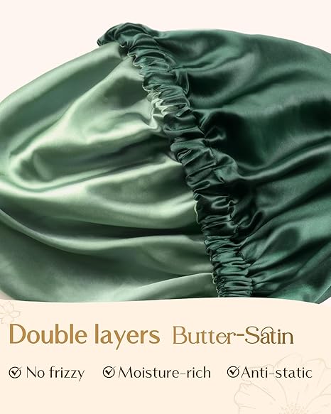 Silk Butter Satin Bonnet Adjustable Elastic - Green