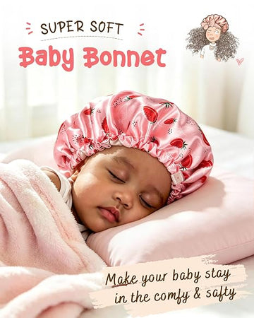 Baby Silk Satin Bonnet Adjustable -  Red Strawberry