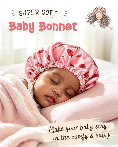 Baby Silk Satin Bonnet Adjustable -  Red Strawberry