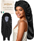 Silk Butter Satin Bonnet For Extra Long Adjustable - Black