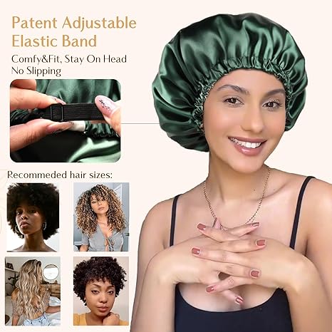 Silk Butter Satin Bonnet Adjustable Elastic - Green
