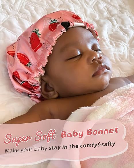 Baby Silk Satin Bonnet Adjustable - Pink Herat