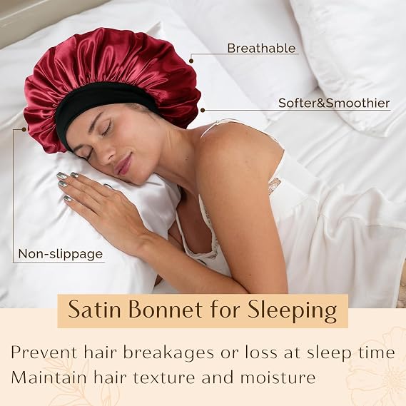 Silk Butter Satin Bonnet Wide Band - Wine red
