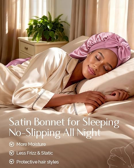 Silk Butter Satin Bonnet For Extra Long Adjustable - Purple Pink