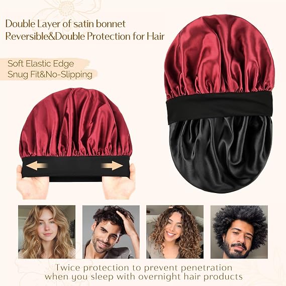 Silk Butter Satin Bonnet Wide Band - Wine red