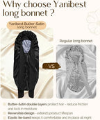 Silk Butter Satin Bonnet For Extra Long Adjustable - Black