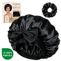 22 MOMME Mulberry Silk Bonnet with Tie Band - Black