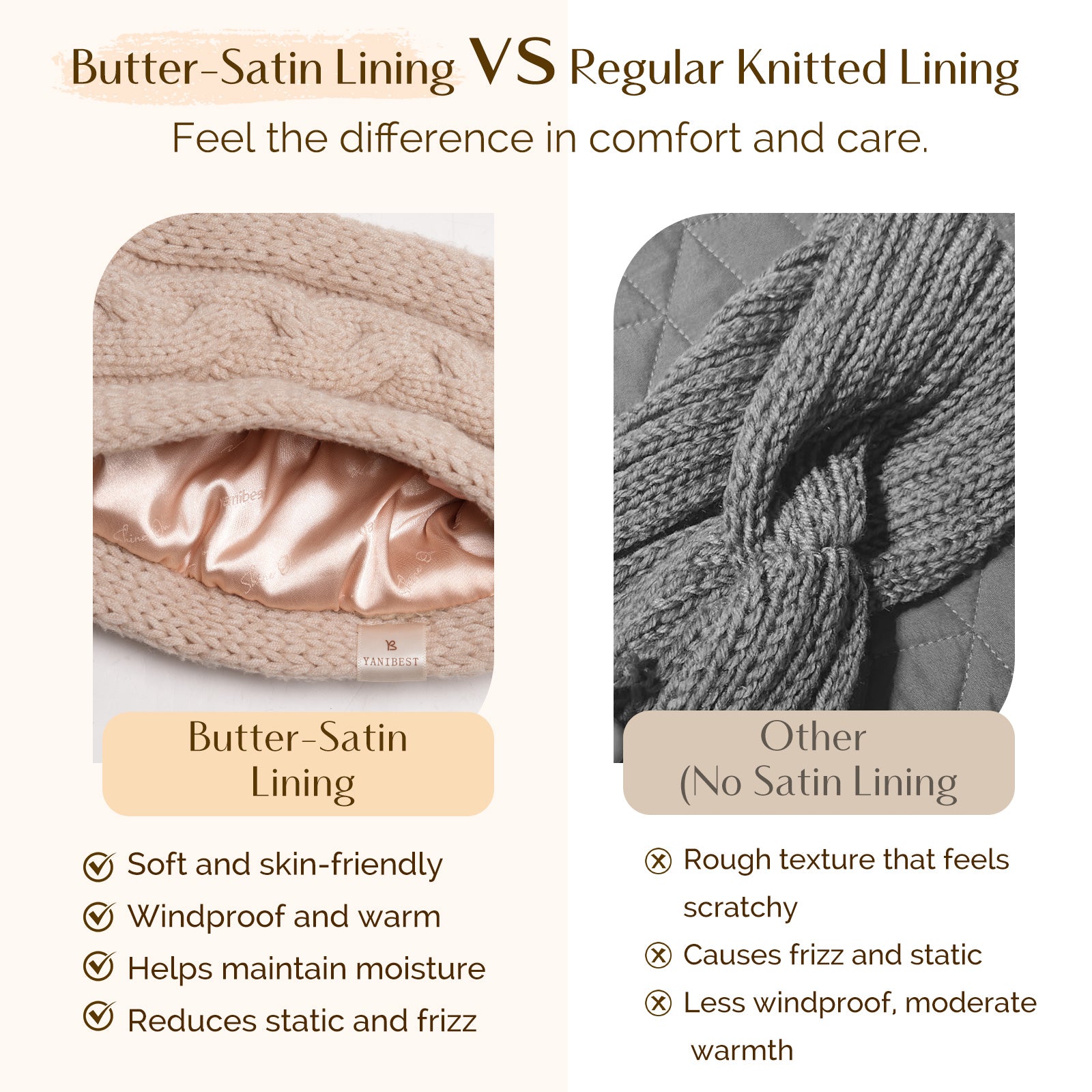 Satin Lined Headbands for Winter - Khaki
