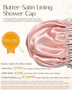 Butter Satin Lined Waterproof Shower Cap - Pink Leaves