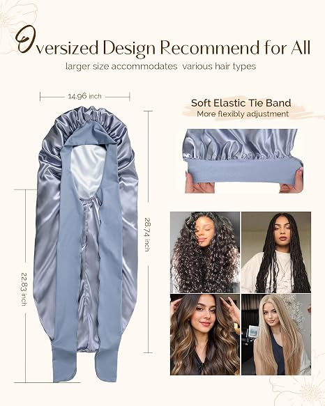 Silk Butter Satin Bonnet For Extra Long Adjustable - Blue