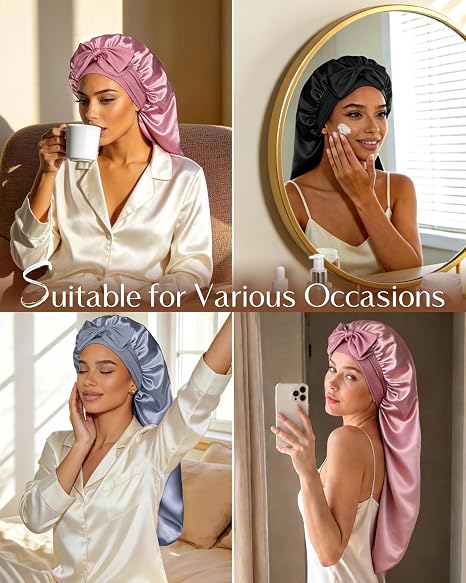 Silk Butter Satin Bonnet For Extra Long Adjustable - Purple Pink