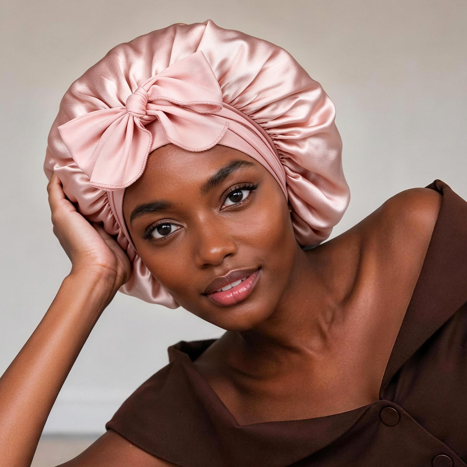 22 MOMME 6A Mulberry Silk Bonnet with Tie Band - Pink