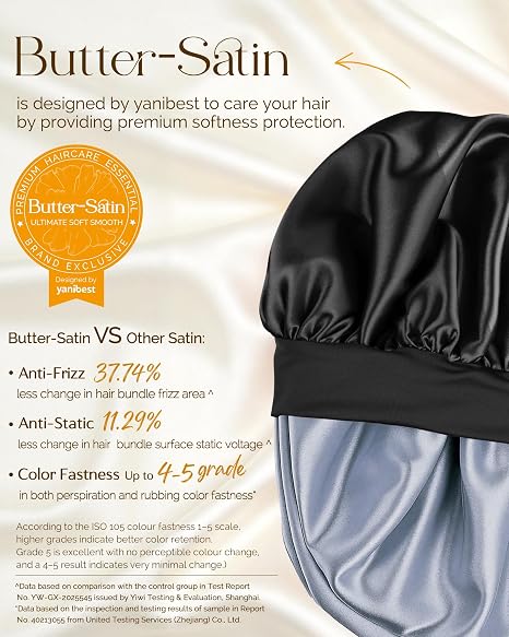 Silk Butter Satin Bonnet For Extra Long Adjustable - Black