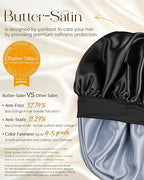 Silk Butter Satin Bonnet For Extra Long Adjustable - Black