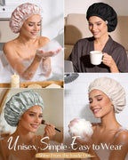 Butter Satin Lined Waterproof Shower Cap - Pink Leaves