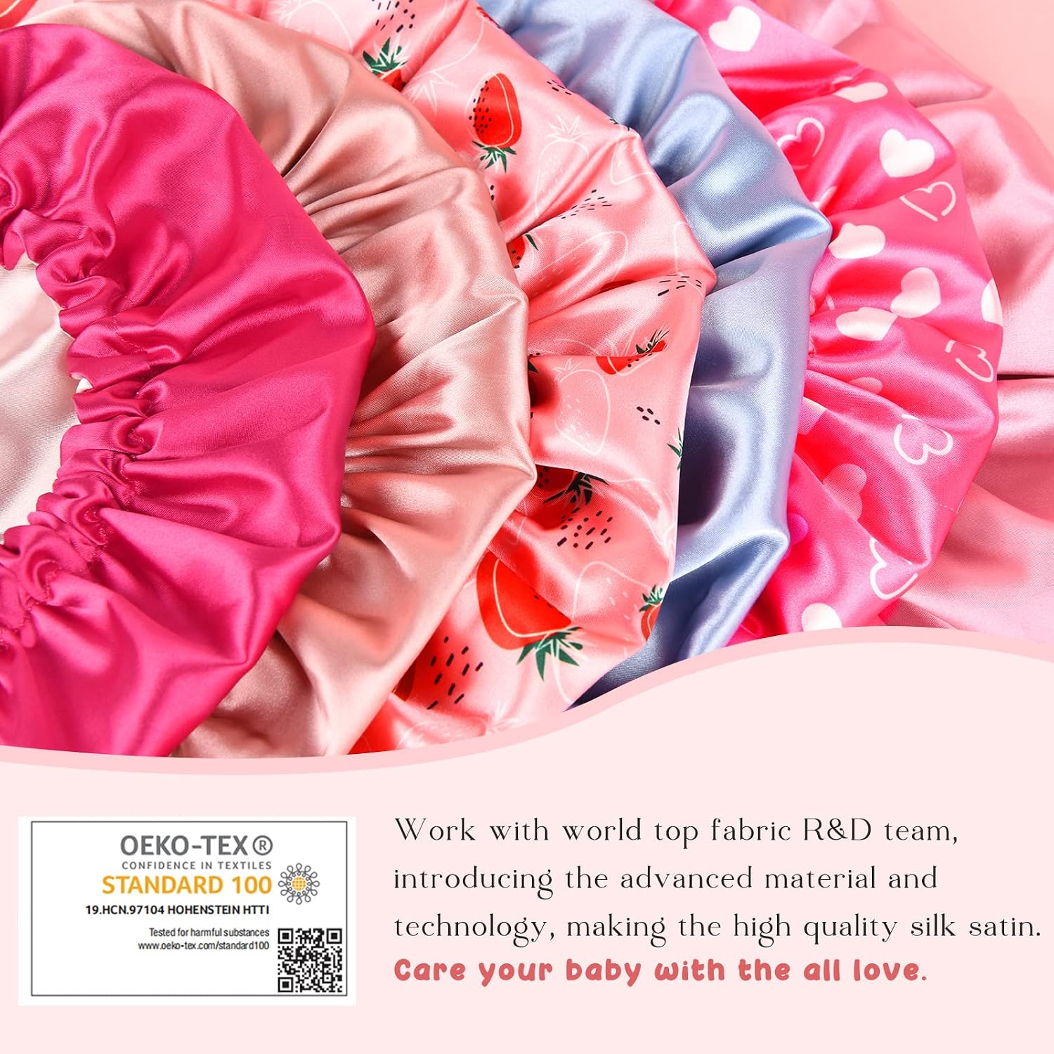 Baby Silk Satin Bonnet Adjustable - Pink