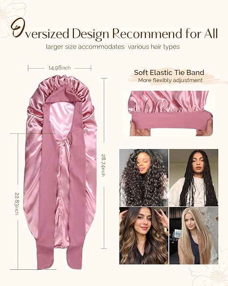 Silk Butter Satin Bonnet For Extra Long Adjustable - Purple Pink