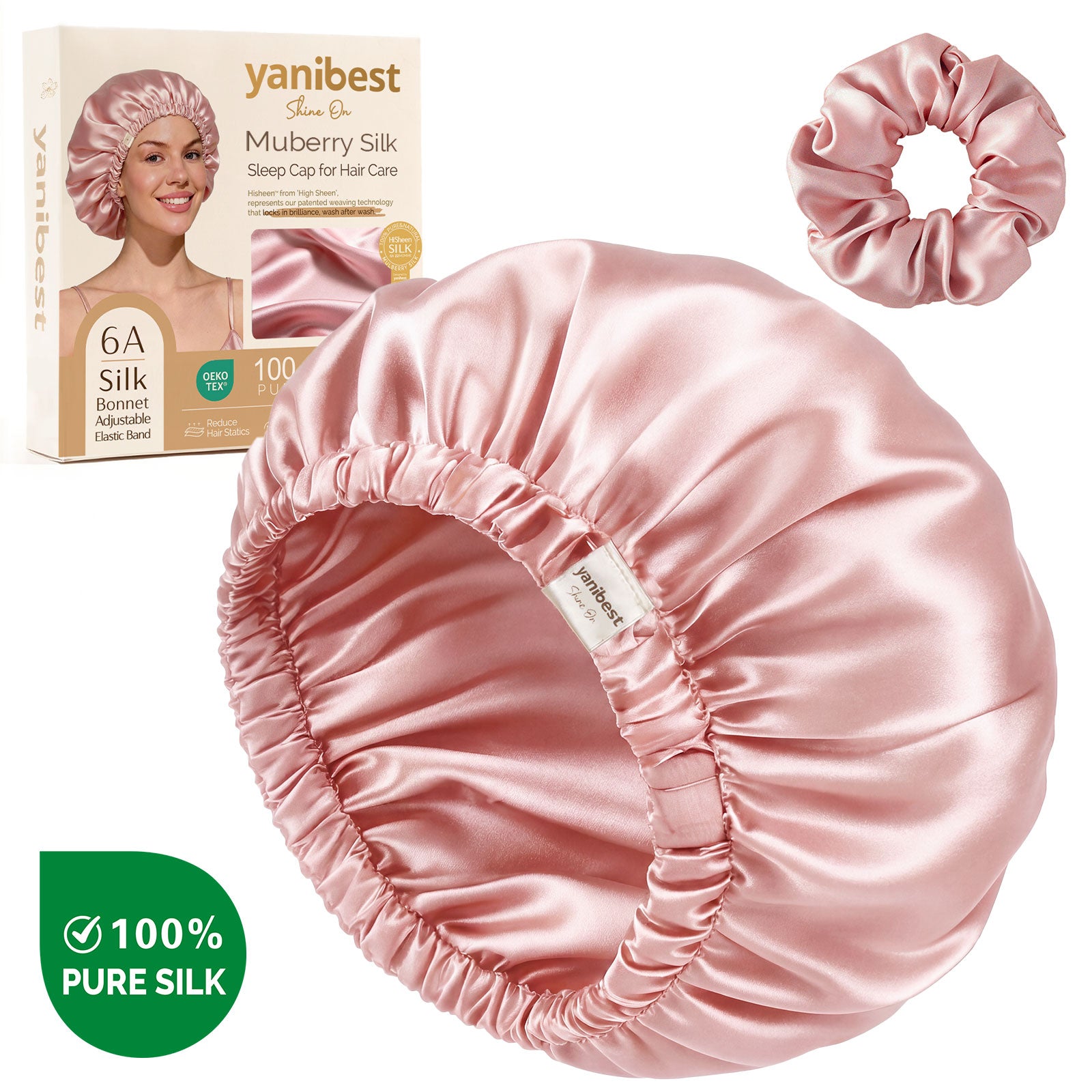 Mulberry Silk Bonnet 22 MOMME Adjustable Elastic - Pink