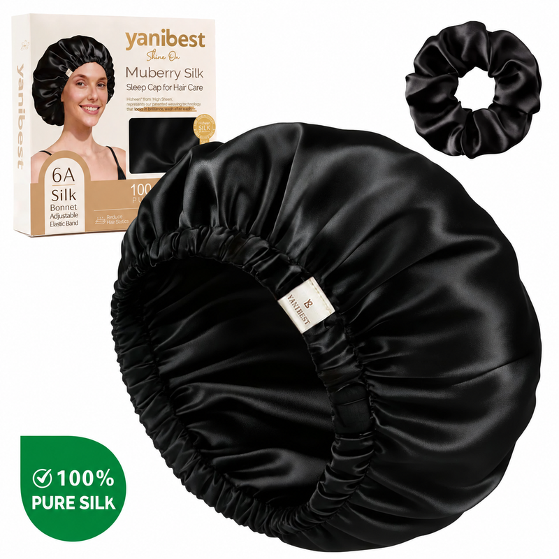Mulberry Silk Bonnet 22 MOMME 6A Adjustable Elastic - Black