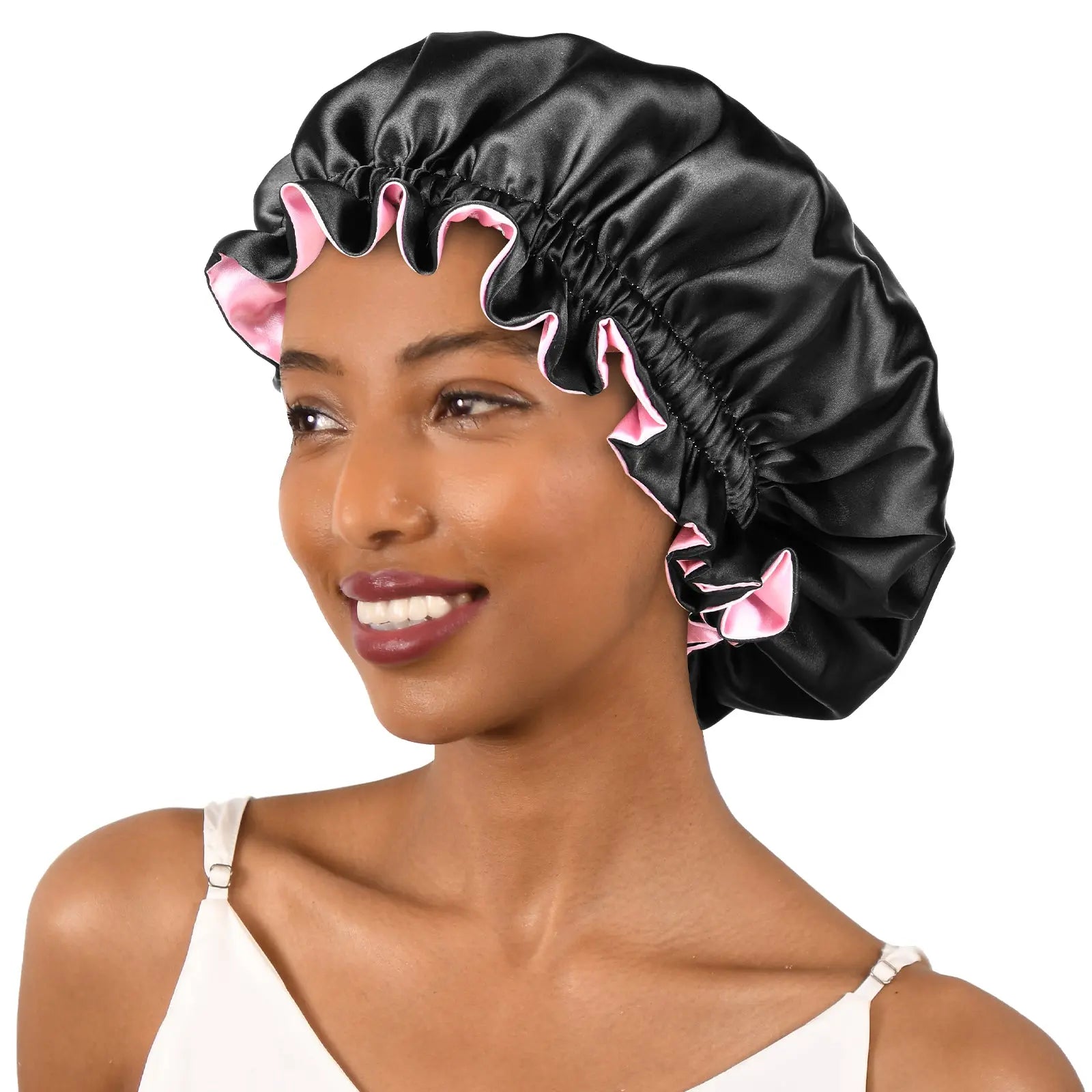 Blooming Edge Satin Bonnet|  Black YANIBEST