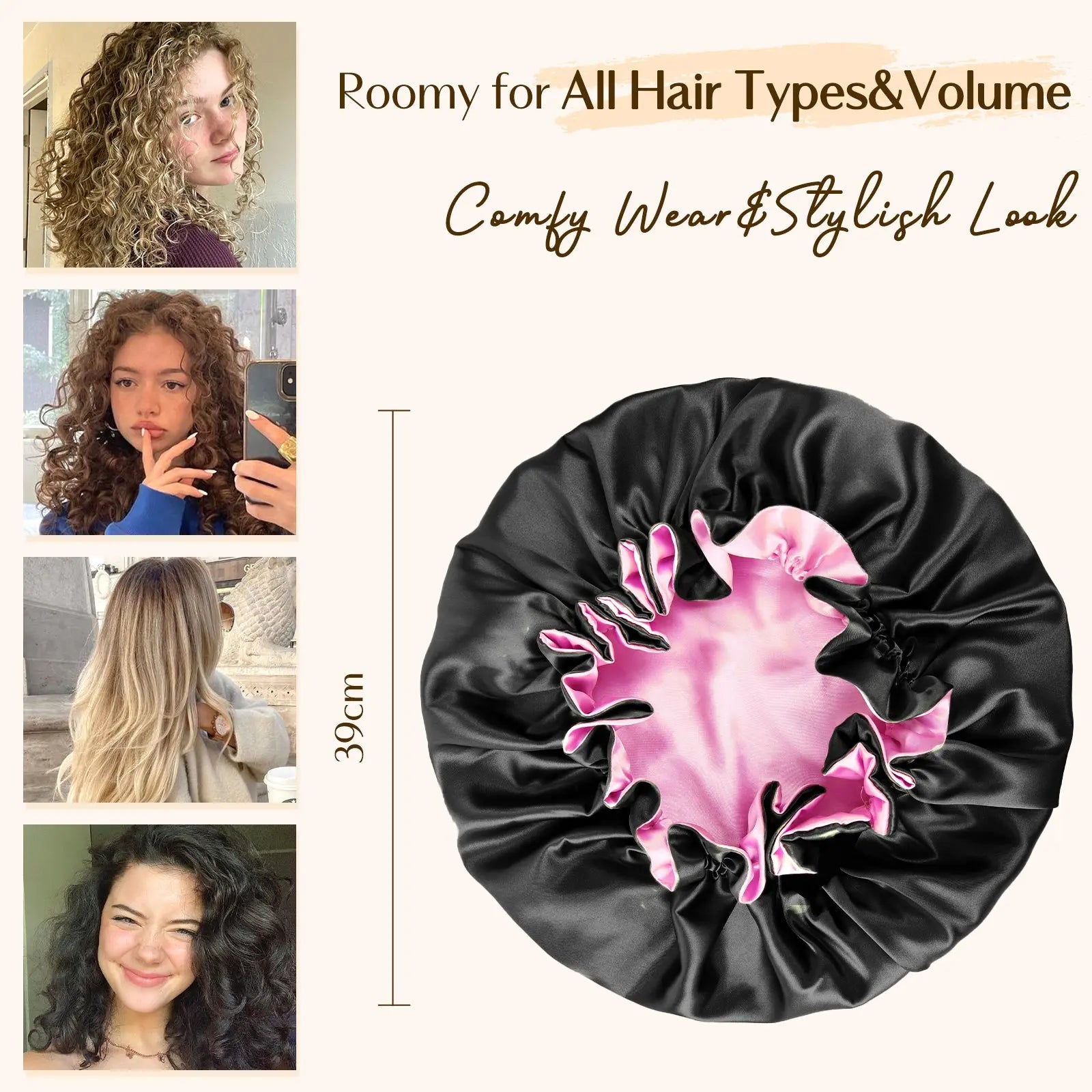 Blooming Edge Satin Bonnet|  Black YANIBEST