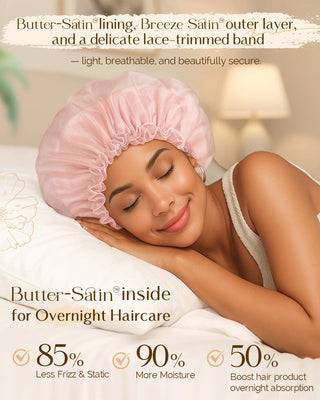 Breeze Satin Bonnet Lace Edge Double Layer Satin Lined Cap YANIBEST