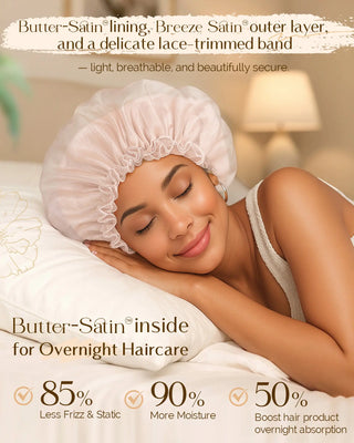 Breeze Satin Bonnet Lace Edge Double Layer Satin Lined Cap YANIBEST