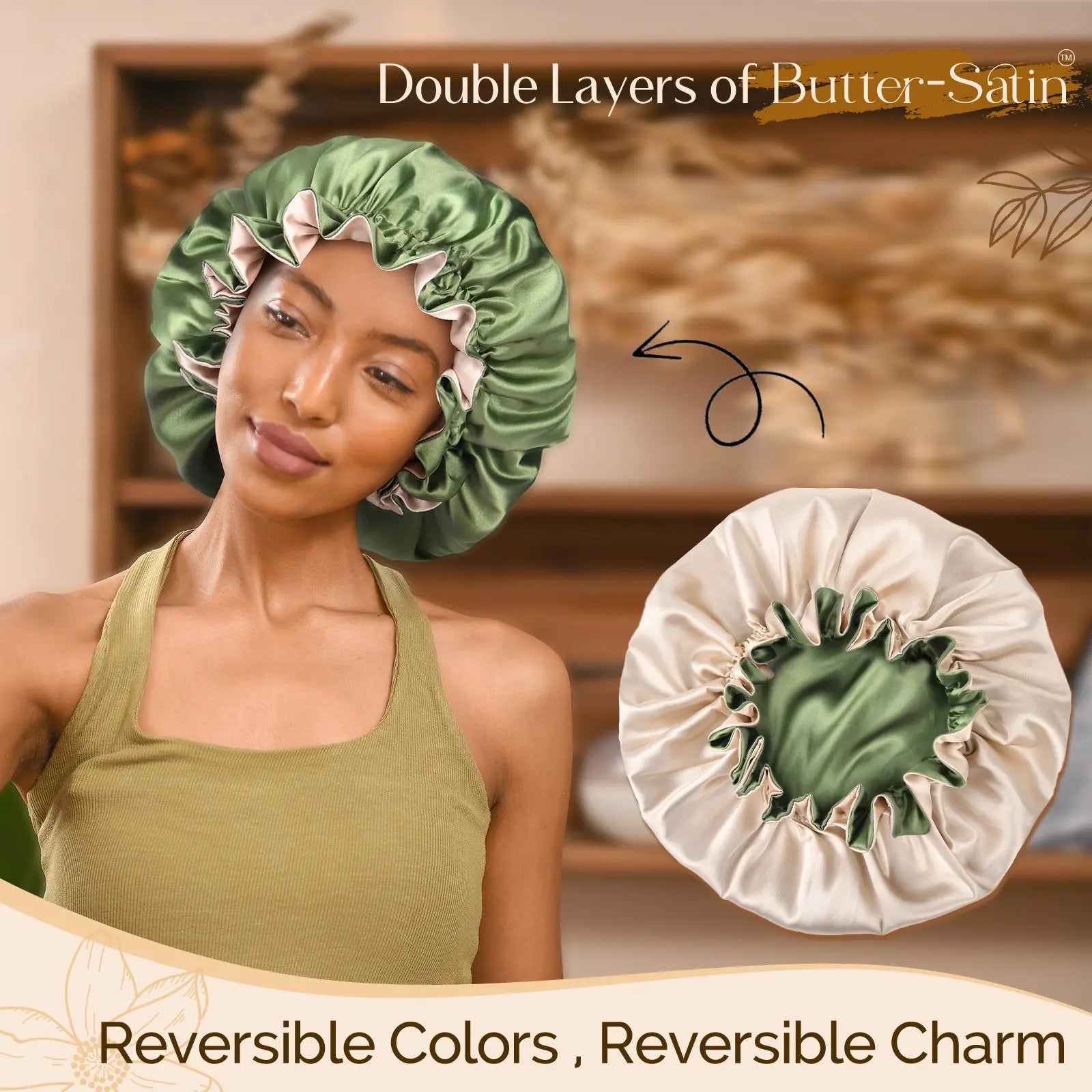 Butter-Satin Blooming Edge Bonnet|  Green YANIBEST