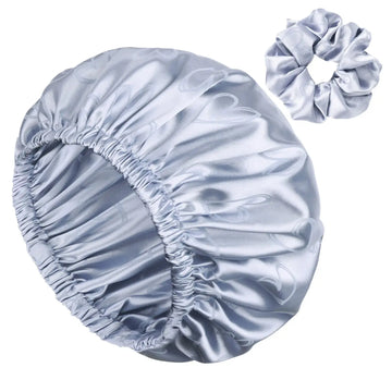 Silk Butter Satin Bonnet Adjustable Elastic - Blue Heart