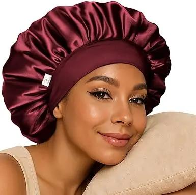 Butter Satin Bonnet Wide Band - Wine Red YANIBEST