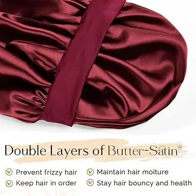 Butter Satin Bonnet Wide Band - Wine Red YANIBEST
