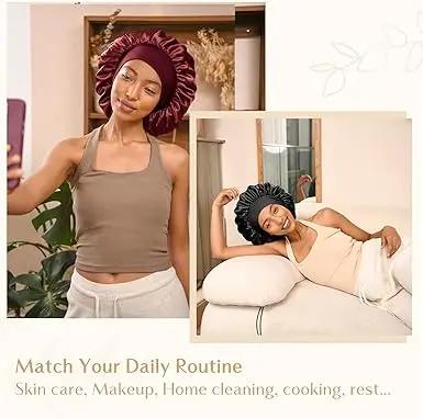 Butter Satin Bonnet Wide Band - Wine Red YANIBEST