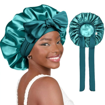 Butter Satin Bonnet with Tie Band - Blue