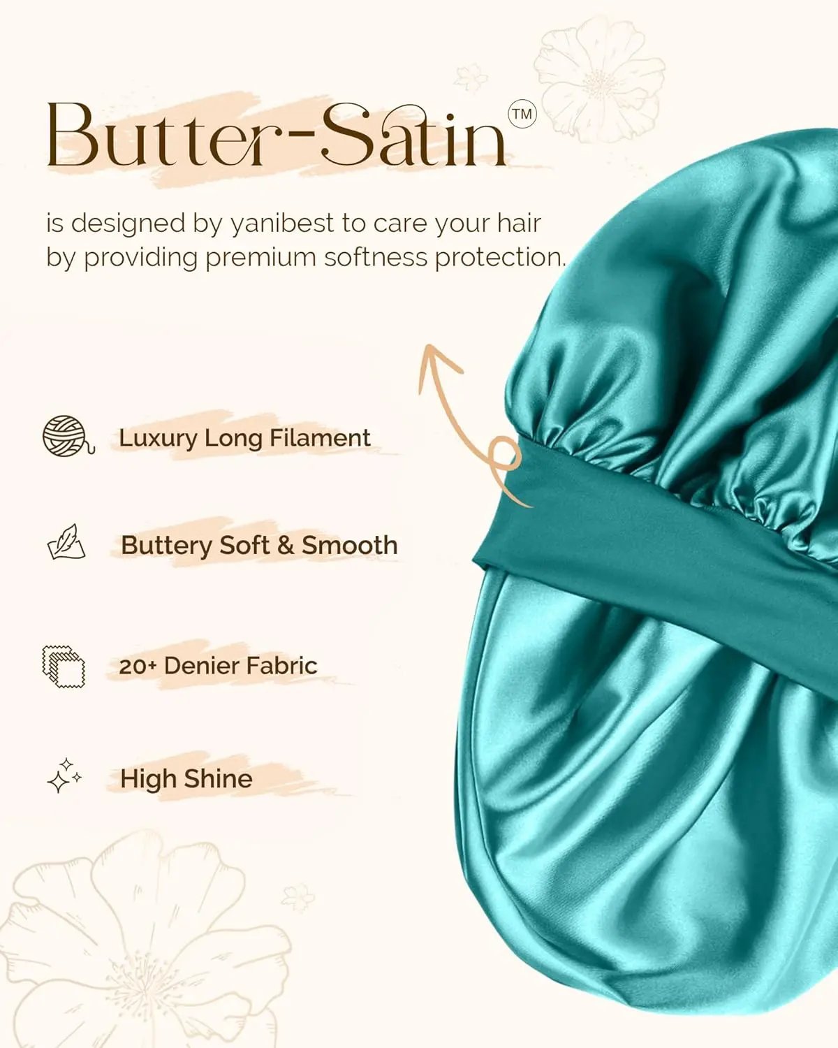 Butter Satin Bonnet with Tie Band - Blue YANIBEST