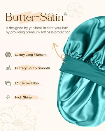 Butter Satin Bonnet with Tie Band - Blue