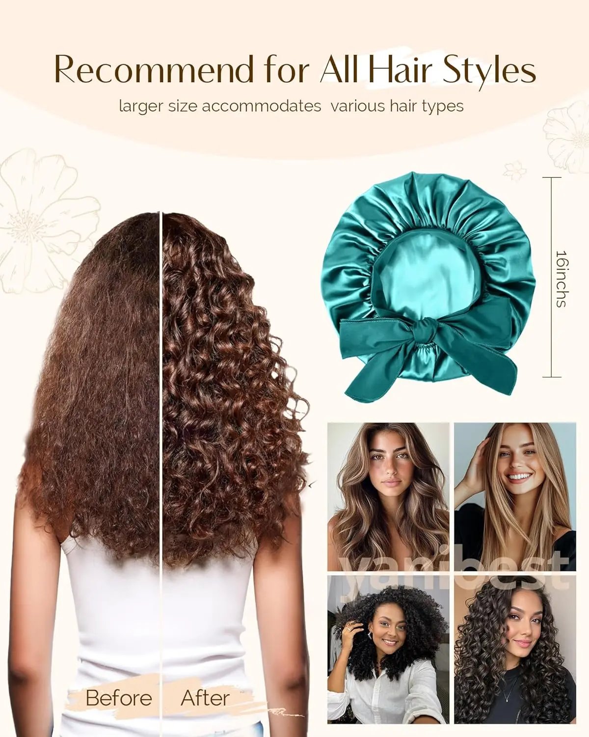 Butter Satin Bonnet with Tie Band - Blue YANIBEST