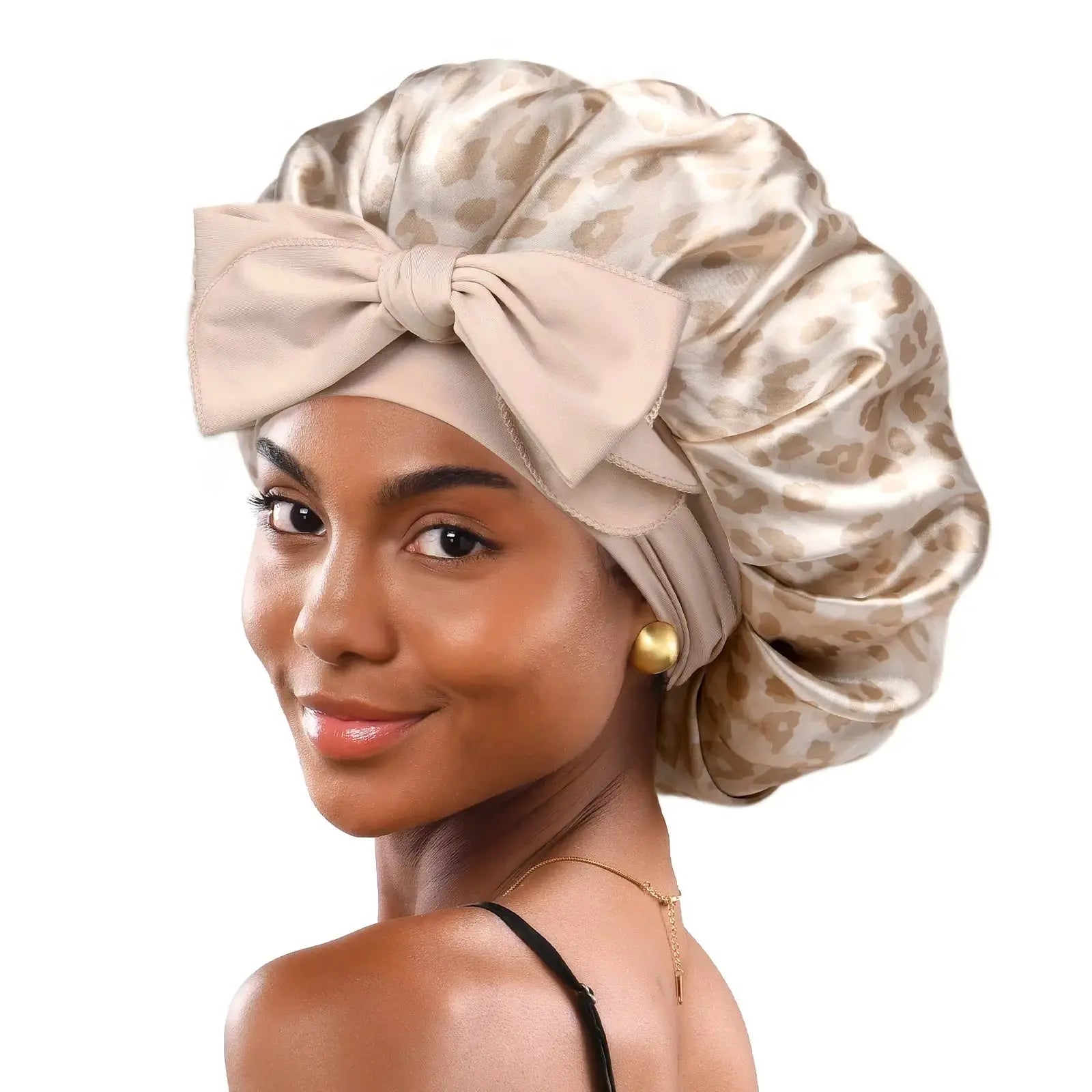 Double Layer Satin Bonnet with Tie Band| Leopard YANIBEST
